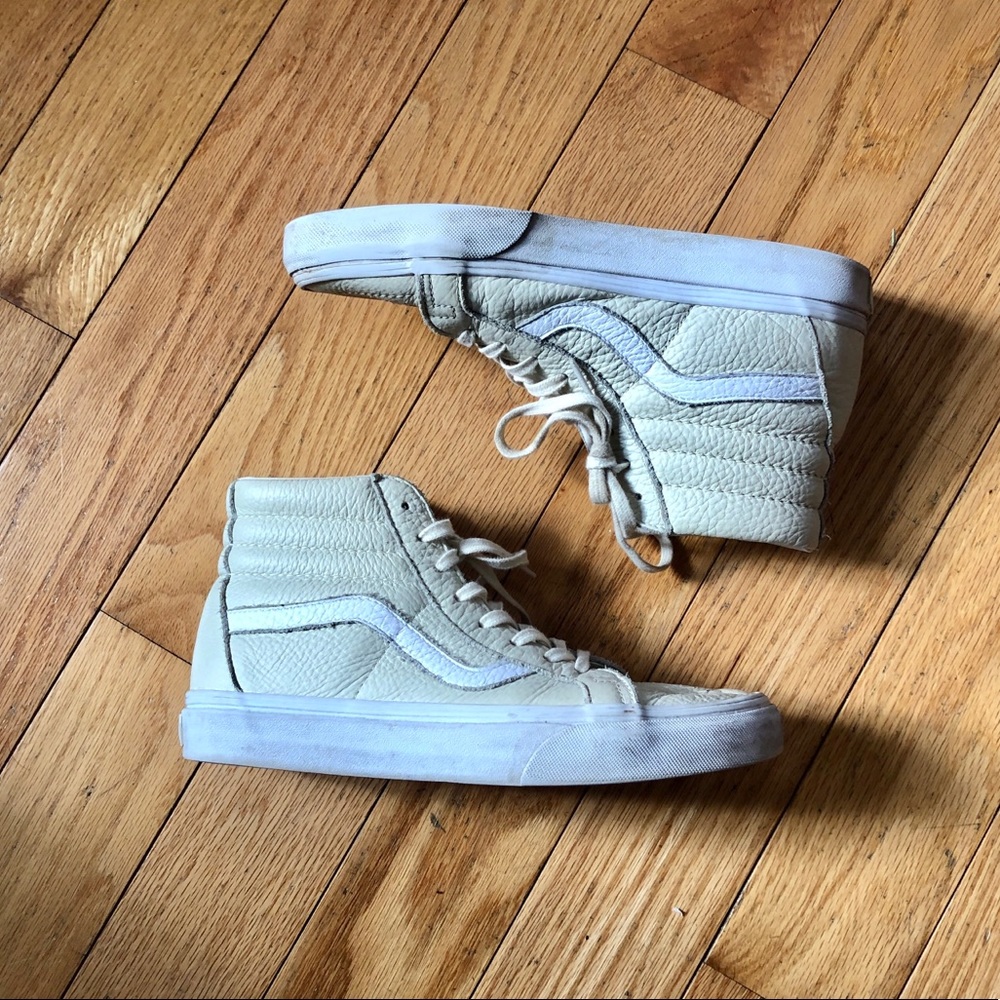 Cream Leather Sk-8 Hi Vans